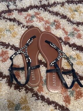 Lauren Ralph Lauren Brown Footbed Sandals with Black Braided Straps